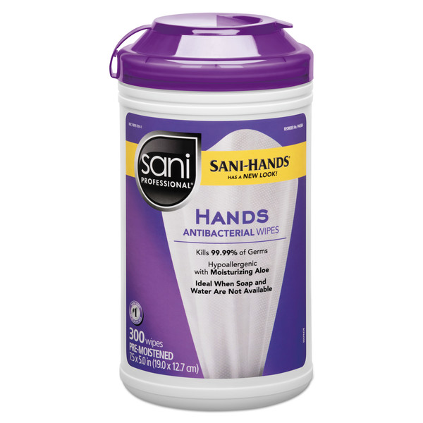Sani Professional Antibacterial Wipes, 7.5 x 5, White, 300 Wipes/Canister, PK6 P44584CT